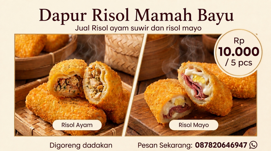 Brosur Resmi Menu Dapur Risol Mamah Bayu - Rp10.000 per 5 pcs